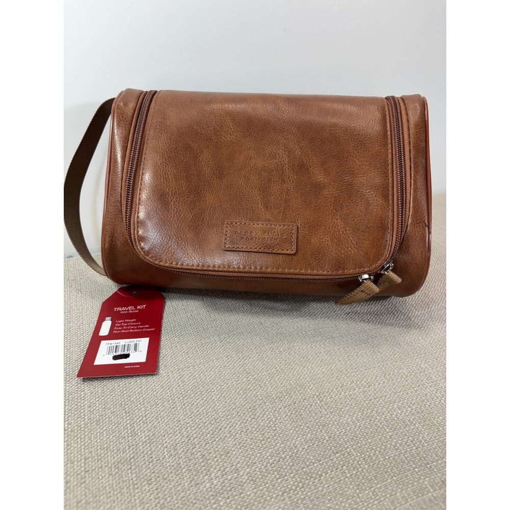 Perry Ellis Leather Portfolio Travel Kit NWT with Bottle